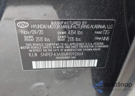 2021 Hyundai Sonata Sel z USA, uszkodzony, nr VIN 5NPEF4JA8MH092664